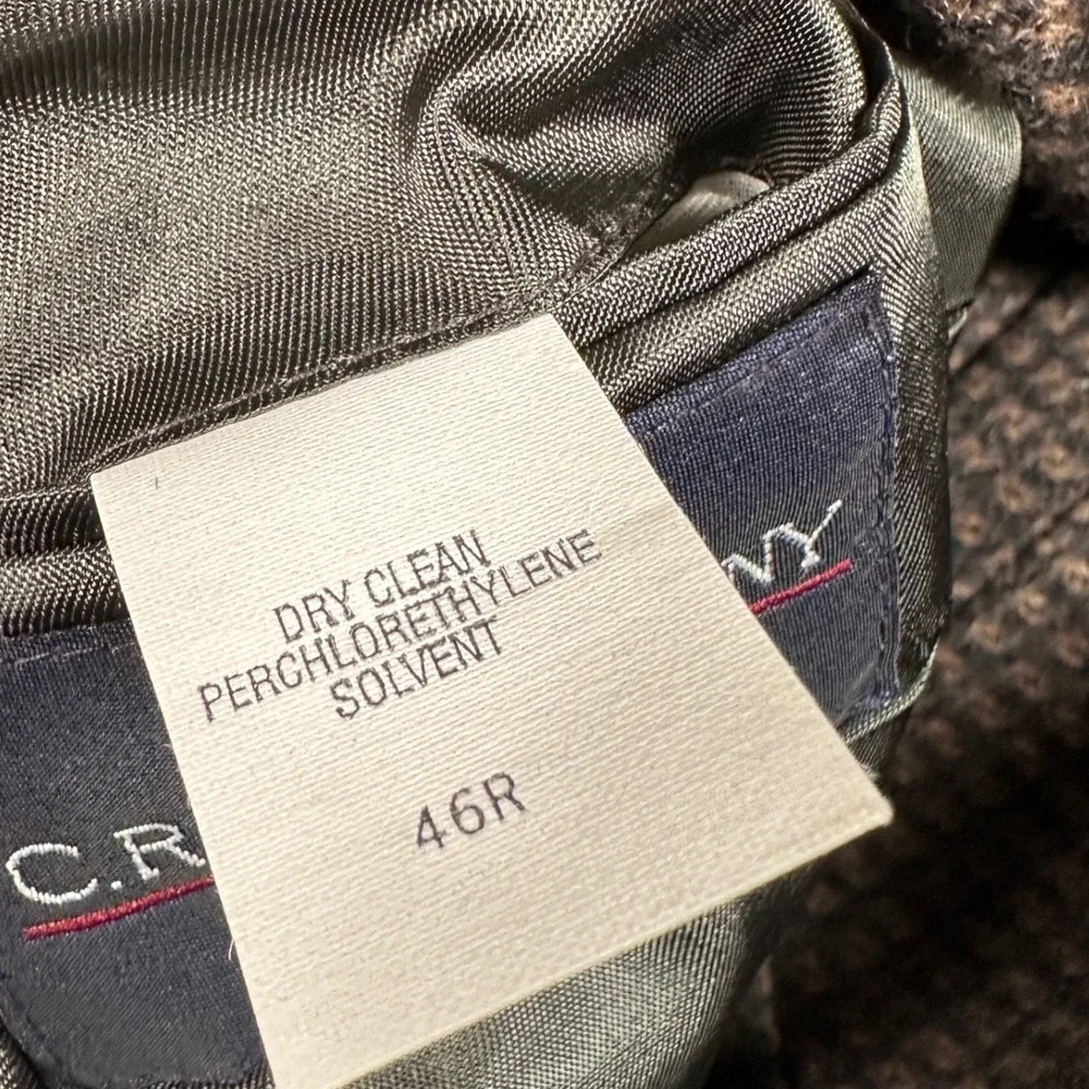 CR & Company Mens 46R Wool Blazer Brown Blue Micro Check Tweed Sport Coat Jacket
